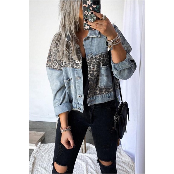 Hengsheng Jeans Jackets & Blazers - Boutique Contrast Leopard Distressed Denim Jacket